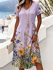 Χαμηλού Κόστους Floral φορέματα-Γυναικεία Μακρύ φόρεμα Κοντομάνικο φόρεμα Φόρεμα σε γραμμή Α Διακοπές Καθημερινό Παραλία Κανονικό Φλοράλ Γραφική Κοντομάνικο Λαιμόκοψη V Θαλασσί Λευκό Κίτρινο Ανθισμένο Ροζ Καλοκαίρι Άνοιξη