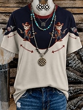  γυναικείο μπλουζάκι western boho με εκτύπωση φλοράλ γραφικό γεωμετρικό vintage κομψό casual κοντομάνικο στρογγυλή λαιμόκοψη μακριές μπλούζες casual καθημερινό Σαββατοκύριακο μπλε μαύρο κόκκινο