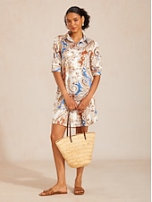 ieftine Tipăriți rochii florale-Rochie cămașă din satin mătăsos cu imprimeu floral regal paisley