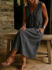 preiswerte Einfaches Kleid-Damen Midikleid Spitzenkleid Vintage Täglich Lässiger Schnitt Einfach Ärmellos V Ausschnitt Weiß Hellblau Schwarz Hellgrün Frühling