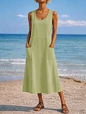 economico Vestiti-Per donna Abito maxi Abito a Tubino Vestito Estivo Casual Quotidiano Vestibilità comoda Semplice Senza Maniche Girocollo Blu Nero Bianco Verde chiaro Estate Primavera Autunno