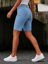  Mulheres Jeans Ganga Calção Burmuda Shorts Moda Comprimento do joelho Cintura Alta Clássico Conforto Férias Formal Azul Claro Cinzento Verão Primavera Normal
