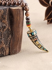 abordables Joyas para hombres-Collar con colgante de cuerno en forma de media luna de estilo bohemio para hombre, cadena larga de cuentas de madera, aleación étnica tribal. &amp;Collar llamativo de cuentas de madera, joyería vintage