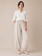 ieftine Colecția Premium de In-pantaloni de vară din in pentru femei, talie medie, lungime completă, buzunar, talie elastică, culoare vară, alb, negru, bleumarin închis, kaki, toamnă