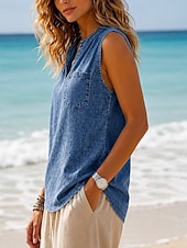 softfade™ maglietta henley da donna 100% cotone lavata canotta vintage tinta unita senza maniche casual da spiaggia blu viola arancione
