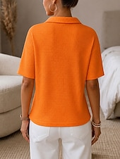  Mulheres Camiseta Camisas Polo Camisetas Tops de tricô waffle Tecido Moda à moda Básico Manga Curta Colarinho de Camisa Tops regulares Casual Diário Para Noite Azul Preto Branco Azul Céu Laranja