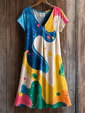 baratos Vestido Floral-Mulheres Vestido no Joelho Vestido de turno Vestido T shirt Vestido de verão Elegante Boêmia Férias Praia Festa Feriado Normal Floral Gráfico Estrela Manga Curta Decote V Azul Branco Amarelo Vermelho