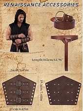 preiswerte Zubehör und mehr-Set Retro Vintage Mittelalterlich Renaissance Weste Taillengürtel Armschützer mit Zubehör Ärmellos Ritter Ranger Kostüm Herren Fantasie Halloween Karneval Renaissance-Messe LARP Erwachsene Weste