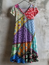  Women's Knee Length Dress Shift Dress T Shirt Dress Tee Dress Summer Dress Elegant Bohemia Vacation Beach Party Holiday Regular Fit Floral Star Tropical Short Sleeve V Neck White Maroon Red Rainbow