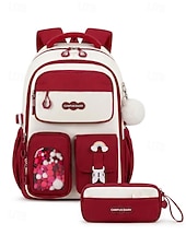 cheap Kids &amp; Teen Backpacks-Girls School Backpack Set, Pink Waterproof Polyester Bookbag with Pencil Case, Large Capacity Multi-Pocket Student Backpack, Ergonomic Support, Travel &amp; Daily Use, Grade 1-6