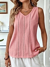  Per donna Canotta Traforato Semplice Elegante Casual Senza Maniche Scollo a V Top Regolari Casuale Quotidiano Bianco Giallo Rosa Viola Estate Primavera