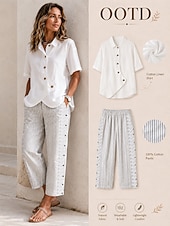 voordelige Bodems-Dames Taps toelopende broek Chinese Zomerbroek Cropped broeken Modieus Streetwear Enkellengte Hoge taille Gestreept Zak Elastische tailleband Comfortabel Zacht Micro-elastisch Buiten Straat Rijst Wit
