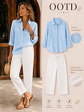  Calça chino feminina 100% algodão, ideal para o verão, férias e estilo streetwear. Comprimento total, cintura média, lisa, com bolsos, cintura elástica, confortável e sem elasticidade. Perfeita para uso diário, atividades ao ar livre e férias. Disponível