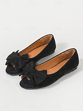 abordables Ballerines femme-Ballerines confortables à bout ouvert pour femmes, chaussures plates en faux daim avec nœud, idéales pour le travail décontracté, les voyages et les promenades quotidiennes.