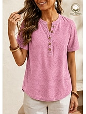  Maglietta Henley da donna Softfade™ in 100% cotone stile vintage - top basic a maniche corte con lavaggio morbido