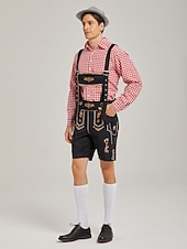 cheap Lederhosen Set-Oktoberfest Lederhosen Set Shirt Tyrolean Hat Knee Length Embroidered German Alpine Heritage Wiesn Men's Carnival Party Beer Festival Traditional Style Cloth