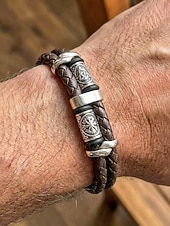 economico Gioielli da uomo-Bracciale da uomo vichingo intrecciato in similpelle e lega, bracciale con rune nordiche multicolore per abbigliamento casual, stile biker, moda outdoor, regalo per lui
