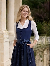 cheap Dirndl Dresses-Oktoberfest Dirndl Dress Midi Length Sequins Embroidered with Pockets Balconette Neckline Maid Bavarian German Alpine Wiesn Women's Carnival Beer Festival Traditional Style Cloth Without Blouse (70CM)