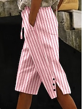  Damen Shorts aus Baumwollleinen Caprihose Weites Bein Chinos Urlaub Vintage Küsten-Oma-Stil Wadenlang Mittlere Taille Grafik Gestreift Abstrakt Druck Komfort Bequem Unelastisch Täglich Outdoor Urlaub