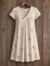 cheap Floral Dress-Easter Women's Knee Length Dress Shift Dress T Shirt Dress Tee Dress Summer Dress Elegant Bohemia Vacation Beach Party Holiday Regular Fit Floral Star Tropical Short Sleeve V Neck Blue White Red