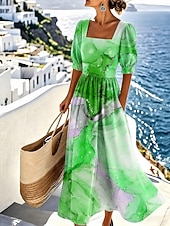  Dames Maxi-jurk A lijn jurk Vakantie Casual Strandstijl Strand Feestdagen Normale pasvorm Grafisch Geometrisch Korte mouw Strakke ronde hals blauw Paars Groen Zomer Lente