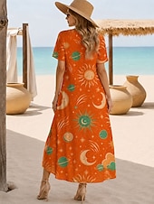 economico Abiti casual-Per donna Abito maxi Abito a trapezio Casual Ferie Data Vestibilità regolare Floreale Grafico Leopardo Manica Corta Scollo a V Giallo Viola Verde Estate Primavera