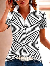 tanie Koszulka w paski i geometryczna-Damskie Podkoszulek Zamek Quarter Zip Prążki Graficzny Kolorowy blok Prążki Zabytkowe Elegancki Klasyczny Krótki rękaw Wysoki Zwykłe topy Ślub na plaży Codzienny Sport Niebieski Czarny Żółty Zielony