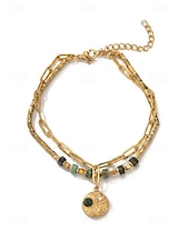 preiswerte Damenarmband-Damen-Doppelarmband im Boho-Stil mit mehreren Lagen Perlen, Naturstein &amp;Charm-Armband aus Titanstahl für Damen, Sommer-Schmuckstück mit mehreren Anhängern – perfekt für Urlaub, Alltag und als Geschenk