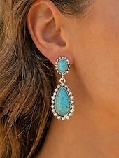 cheap Women's Earring-Women's Boho Teardrop Turquoise Earrings, Vintage Alloy Drop Earrings, Western Southwestern Statement Jewelry, Summer Fashion Gift for Her