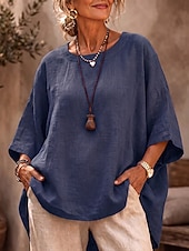  Women's Shirt Blouse Asymmetric Solid Color Plain Elegant Casual Half Sleeve Crew Neck Regular Tops Casual Black White Pink Red Navy Blue Summer Spring