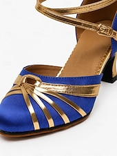 baratos Sapatos Para Dança de Salão &amp; Dança Moderna-Sapatos de dança de salão femininos, salto alto em cetim para salsa com tira cruzada no tornozelo, salto bloco de 5,5 cm (2,16") para tango, dança latina e apresentações de palco.