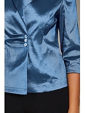 preiswerte Polished Edit-Damen Oberteile Blusen Revers Dreiviertelarm Elegant Alltagstauglich Mutter der Braut Hochzeitsgast mit Chamäleon-Stoff Strass Glitzer Verzierte Taillendetails Tintenblau