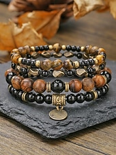 voordelige Heren sieraden-Herenarmbandset met drie lagen tijgeroogsteen, natuurlijke tijgeroogsteen &amp;Legeringskralen, gelaagde vintage herensieraden voor zomervakanties, muziekfestivals en casual dagelijks gebruik.