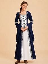 preiswerte Kleid-Mittelalterlich Renaissance Kleid Ausgefallene Kostüme Hexe Wikinger Kostüm Damen Keltisch Fantasie Halloween Karneval Leistung LARP Renaissance-Messe Erwachsene Kleid