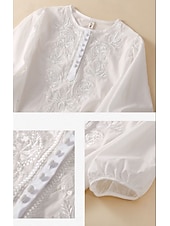 cheap Plain Blouses-Women's Shirt Eyelet Top Boho Shirt Lace Shirt Lace Embroidered Elegant Bohemia Vacation 3/4 Length Sleeve Long Tops Casual Blue White Yellow Orange Brown Summer Spring