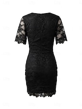 economico Vestito Semplice-Per donna Mini Abito Abito in Pizzo Elegante Quotidiano Taglia piccola Colore Puro Manica Corta Scollo a V Nero Marrone chiaro Primavera