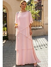 economico Lunghezza del pavimento-Linea ad A Lunghezza al pavimento Abito da invitata a nozze Abito Formale Abito a Strati Abito da cerimonia per signora Mezza Manica Girocollo Elegante Formale Ospite di nozze Chiffon con Volant