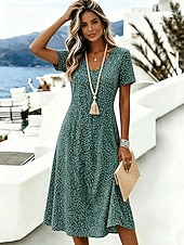  Femmes Robe Longueur Genou Robe T-Shirt Robe trapèze Vacances Occasionnel Boho Plage Coupe régulière Graphique À pois Manche Courte Col en V Bleu Rouge Vert Été Printemps