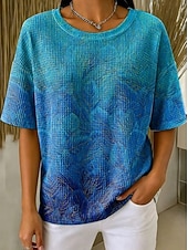 ieftine Tricou cu dungi și geometric-Pentru femei Tricou Waffle Toppe tricotate cu textură Grafic Geometric Dungi Stilat Clasic Manșon scurt Stil Nautic Topuri obișnuite Casual Zilnic Albastru piscină Mov Deschis Portocaliu Var