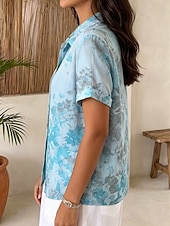 cheap Floral Blouses-Women's Shirt Buttons Print Floral Graphic Daily Stylish Casual Short Sleeve Shirt Collar Long Tops Casual Daily Blue Yellow Pink Summer Spring