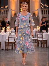  Linea ad A Abito Lunghezza alla caviglia Lunghezza Tè Vestito da Festa Abito da Cocktail Abito da cerimonia per signora Mezza Manica Scollo Tondo Elegante Vintage Formale Ospite di nozze Ferie