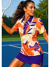 preiswerte Damenbluse-Damen Blumenmuster Sporthemd Golf-Poloshirt Tennis Shirt Tennis-T-Shirt Kurzarm Blumen Knöpfe UPF50+ UV-beständig Hohe Elastizität Feuchtigkeitsableitend Atmungsaktiv Volleyball Tennis Golfspiel