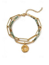 preiswerte Damenarmband-Damen-Doppelarmband im Boho-Stil mit mehreren Lagen Perlen, Naturstein &amp;Charm-Armband aus Titanstahl für Damen, Sommer-Schmuckstück mit mehreren Anhängern – perfekt für Urlaub, Alltag und als Geschenk