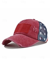 baratos Acessórios-Boné de beisebol feminino patriótico com abertura para rabo de cavalo, algodão lavado. &amp;Boné trucker ajustável em tela, boné de verão multicolorido com a bandeira dos EUA para o 4 de julho, boné para