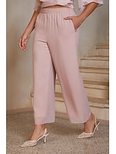 Damen Gerade Hosen Knöchellänge Alltagstauglich Mutter der Braut Hochzeitsgast mit Chiffon Einfarbig Rosa