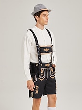  Oktoberfest Lederhosen Set Shirt Tyrolean Hat Above Knee Embroidery Stand Collar Mandarin Collar Bavarian Alpine Heritage Wiesn Men's Carnival Beer Festival Traditional Style Cloth