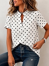 economico Bluse a righe e geometriche-Per donna Blusa Bottoni Stampato Grafico Geometrico Vintage Elegante Moderno Manica Corta Colletto a Camicia Top Regolari Casuale Quotidiano Blu Bianco Giallo Verde chiaro Rosa Estate Primavera