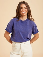  Per donna 100% cotone Maglietta Camicia di cotone Top lavati effetto vintage Semplice Vintage Moda Elegante Manica Corta Girocollo Top lunghi Quotidiano Uscire Weekend Blu Nero Verde chiaro Rosso