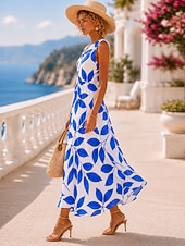  Damen Maxikleid Sommerkleid Urlaub Täglich Heim Outdoor Normale Passform Blumen Ärmellos V Ausschnitt Blau Gelb Purpur Grün Sommer Frühling