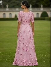 economico Lunghezza del pavimento-Linea ad A Abito Lunghezza al pavimento Vestito maxi Vestito da Festa Abito da Cocktail Abito da cerimonia per signora Manica Corta Scollo profondo Elegante Vintage Lussuoso Formale Ospite di nozze